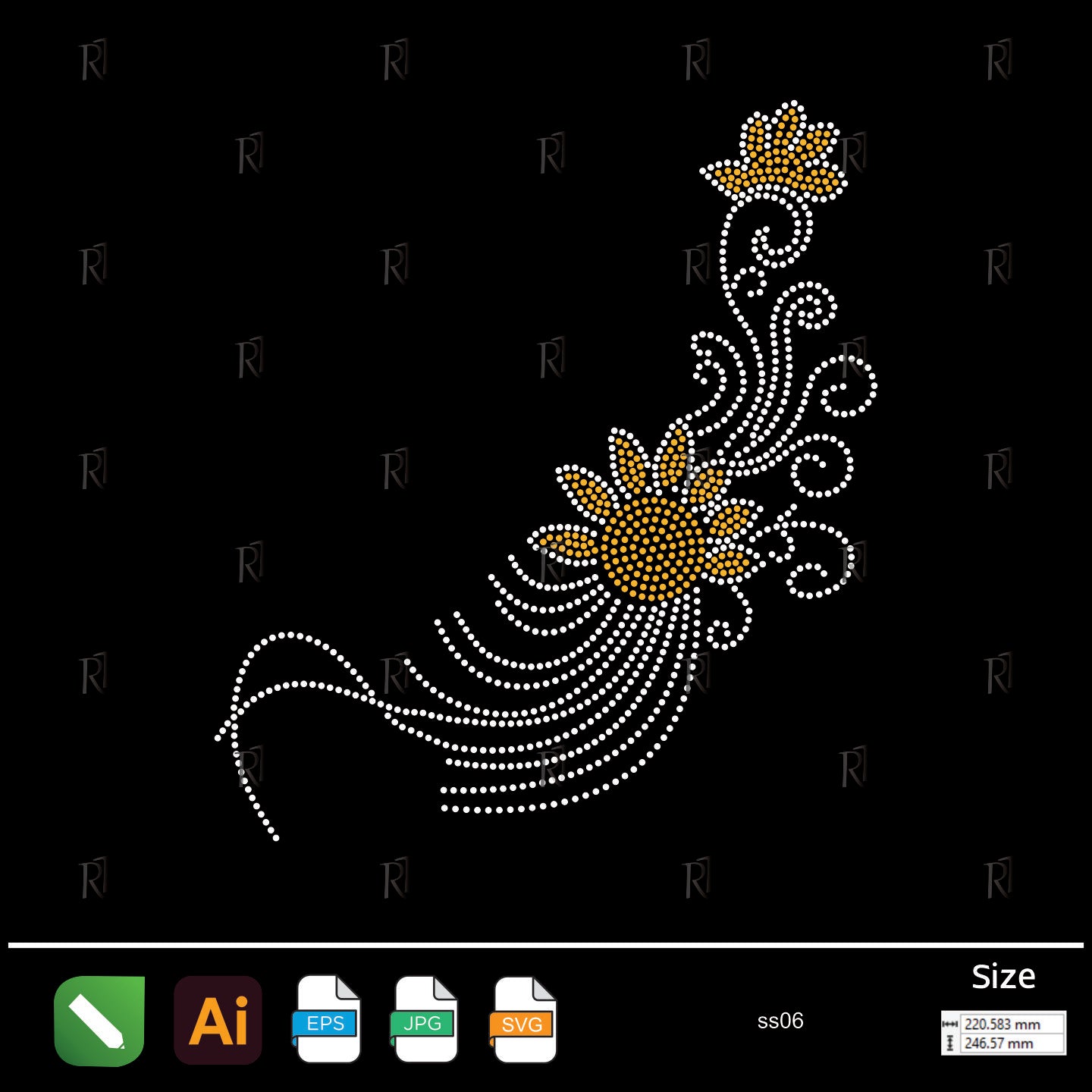 Golden Floral Swirl Rhinestone1 – Premium Rhinestone Design by Rhinestone1