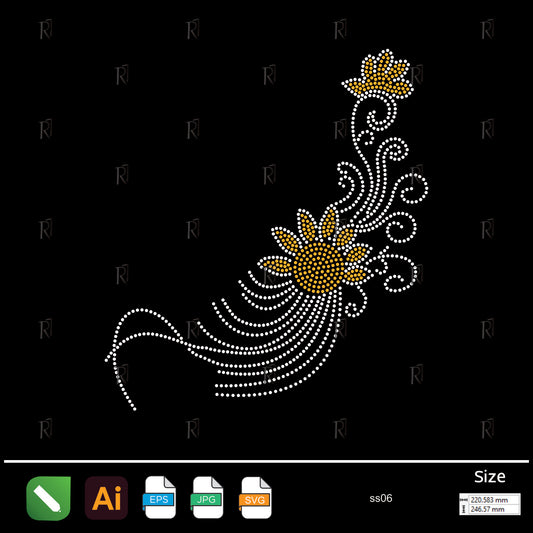 Golden Floral Swirl Rhinestone1 – Premium Rhinestone Design by Rhinestone1