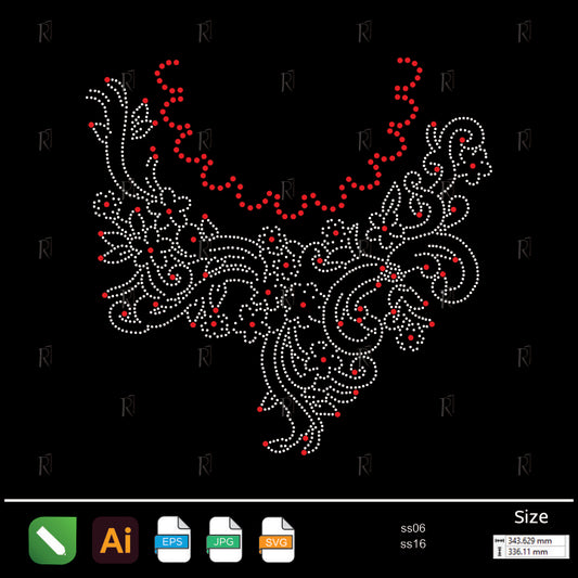 Ornate Floral Red Accent Collar Rhinestone – Premium Rhinestone Design by Rhinestone1
