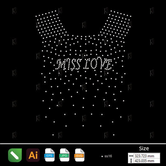 Miss Love Text Rhinestone Top – Premium Rhinestone Design by Rhinestone1