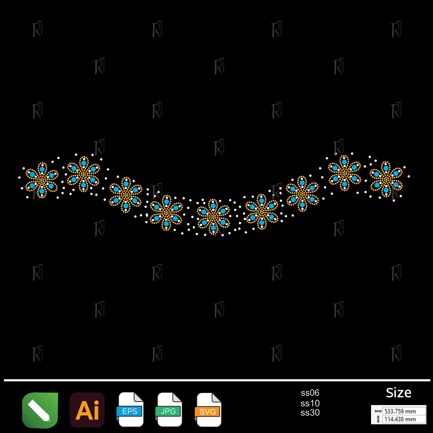 Floral Wave Border Rhinestone1 – Premium Rhinestone Design by Rhinestone1