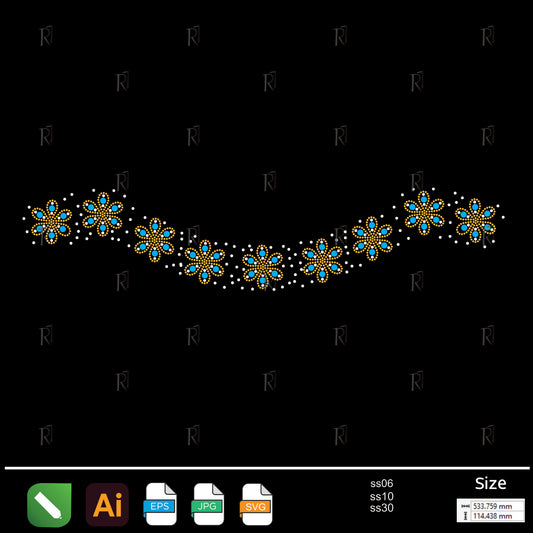 Floral Wave Border Rhinestone1 – Premium Rhinestone Design by Rhinestone1