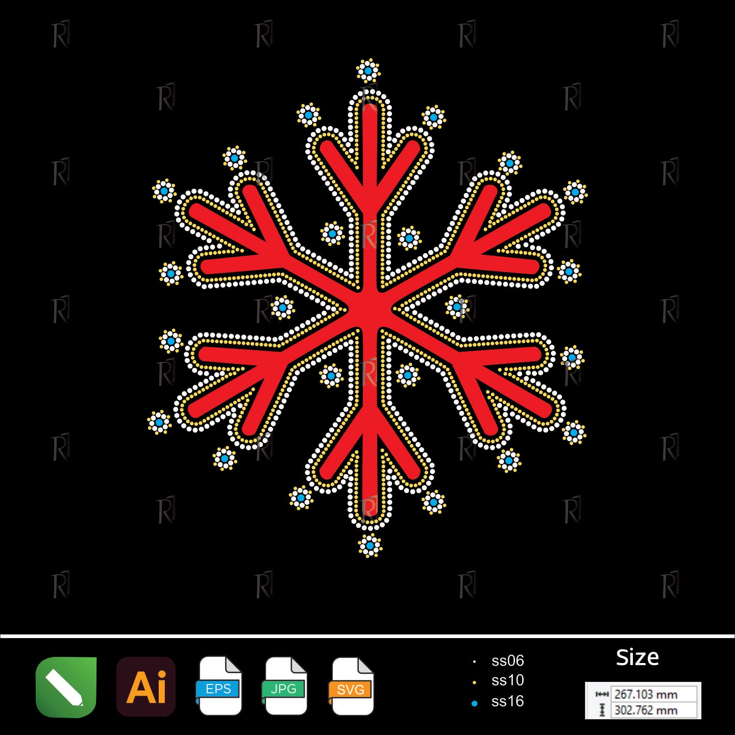 Crimson Snowflake Spark – Premium Rhinestone Design by Rhinestone1