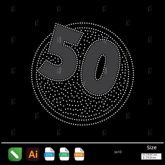 Number 50 Circle Burst Rhinestone – Premium Rhinestone Design by Rhinestone1