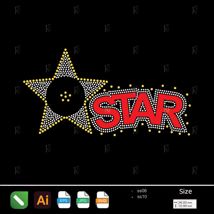 Star Text with Outline Rhinestone Design – Premium Rhinestone Design by Rhinestone1