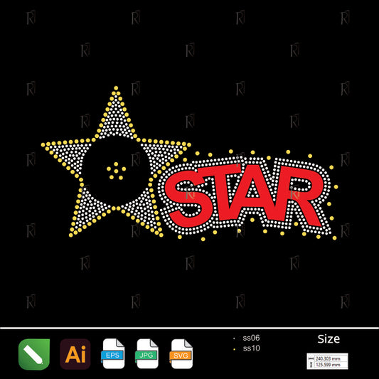 Star Text with Outline Rhinestone Design – Premium Rhinestone Design by Rhinestone1