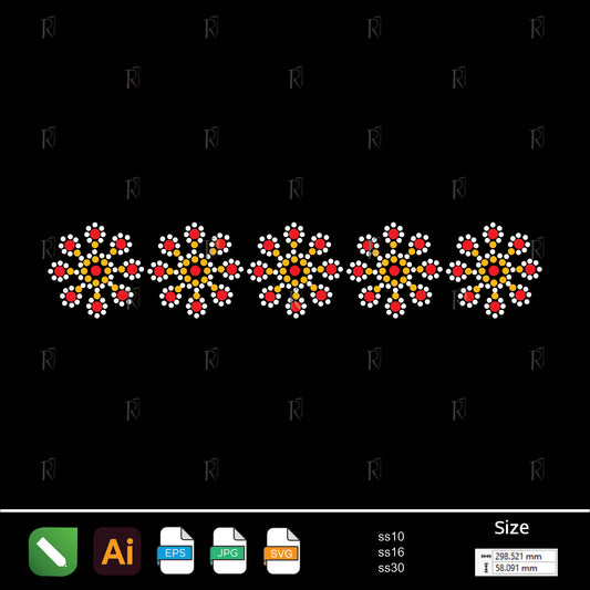 Color Burst Floral Border Rhinestone Pattern – Premium Rhinestone Design by Rhinestone1