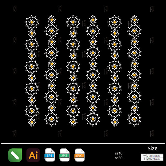 Golden Floral Stripes Rhinestone – Premium Rhinestone Design by Rhinestone1