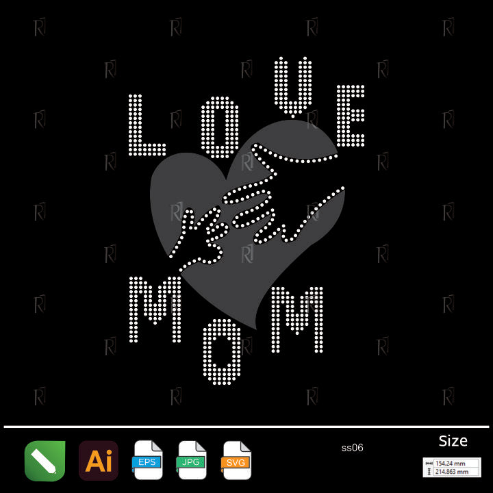 Love Mom Hand-in-Hand Rhinestone – Premium Rhinestone Design by Rhinestone1