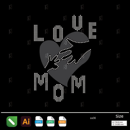 Love Mom Hand-in-Hand Rhinestone – Premium Rhinestone Design by Rhinestone1