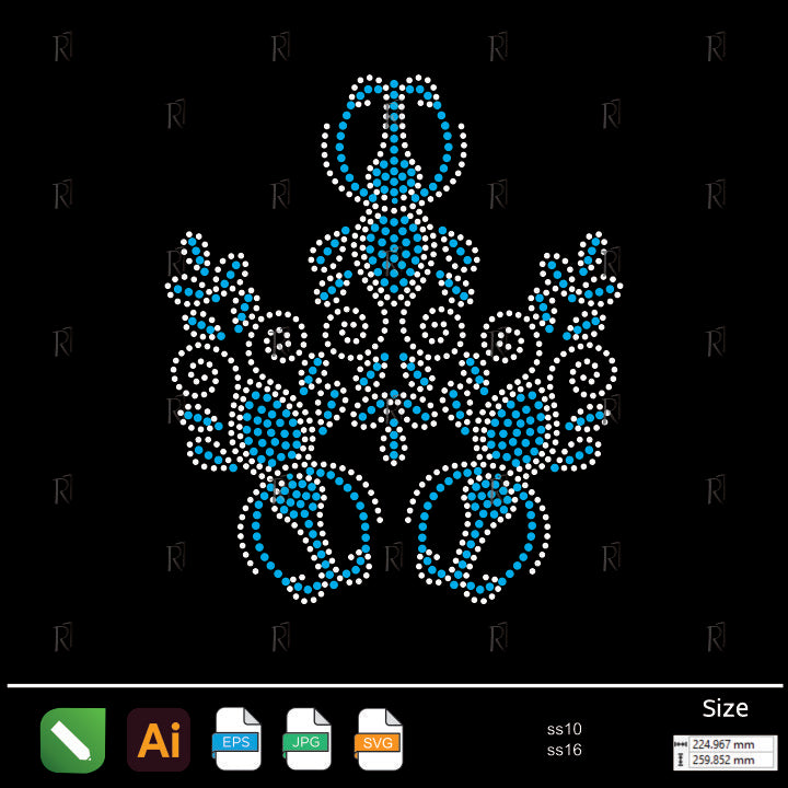 Blue Ornamental Bloom Rhinestone – Premium Rhinestone Design by Rhinestone1