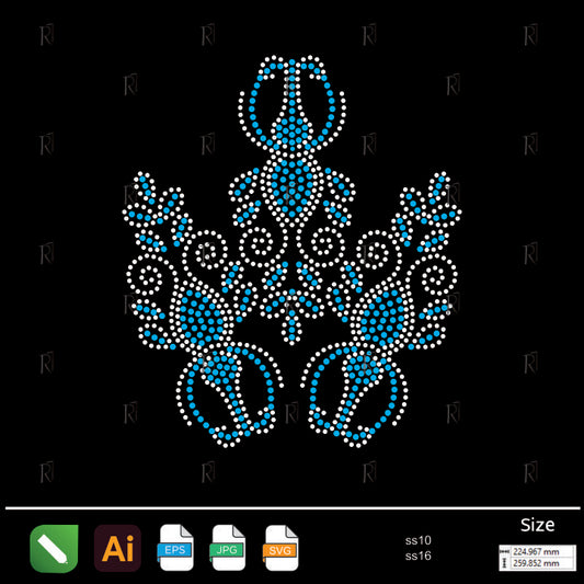 Blue Ornamental Bloom Rhinestone – Premium Rhinestone Design by Rhinestone1