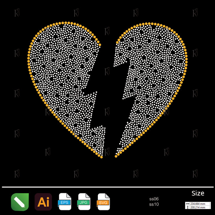 Lightning Broken Heart Rhinestone – Premium Rhinestone Design by Rhinestone1