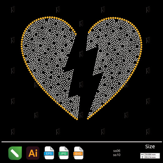 Lightning Broken Heart Rhinestone – Premium Rhinestone Design by Rhinestone1