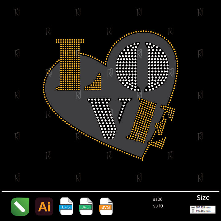 Classic LOVE Heart Rhinestone – Premium Rhinestone Design by Rhinestone1