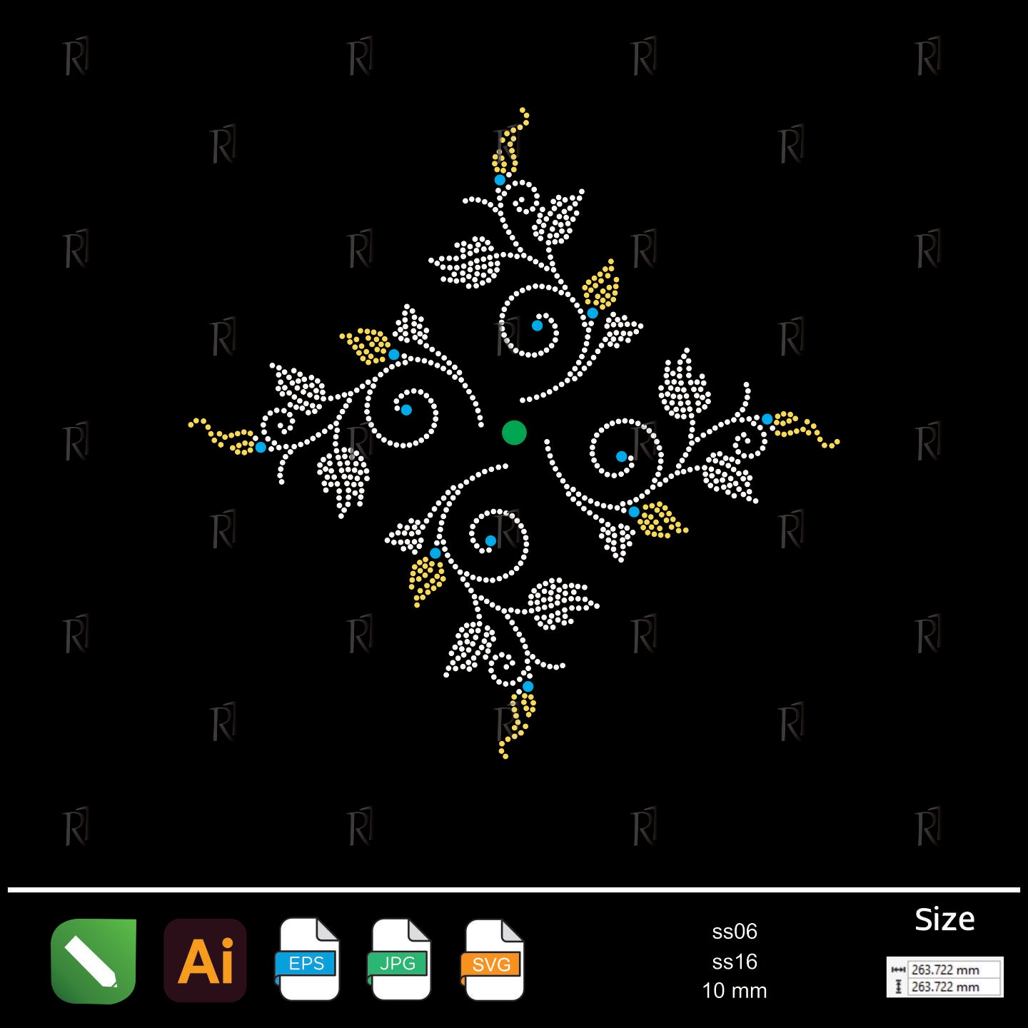 Floral Harmony Cross Rhinestone – Premium Rhinestone Design by Rhinestone1