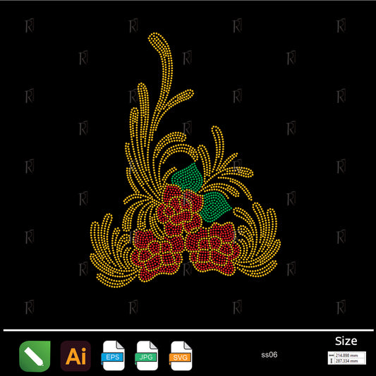 Golden Bloom Corner Rhinestone – Premium Rhinestone Design by Rhinestone1