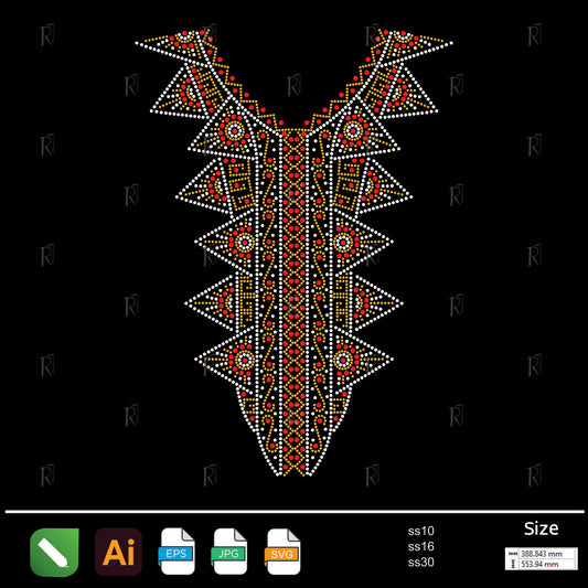 Tribal Geometric Neckline Rhinestone – Premium Rhinestone Design by Rhinestone1
