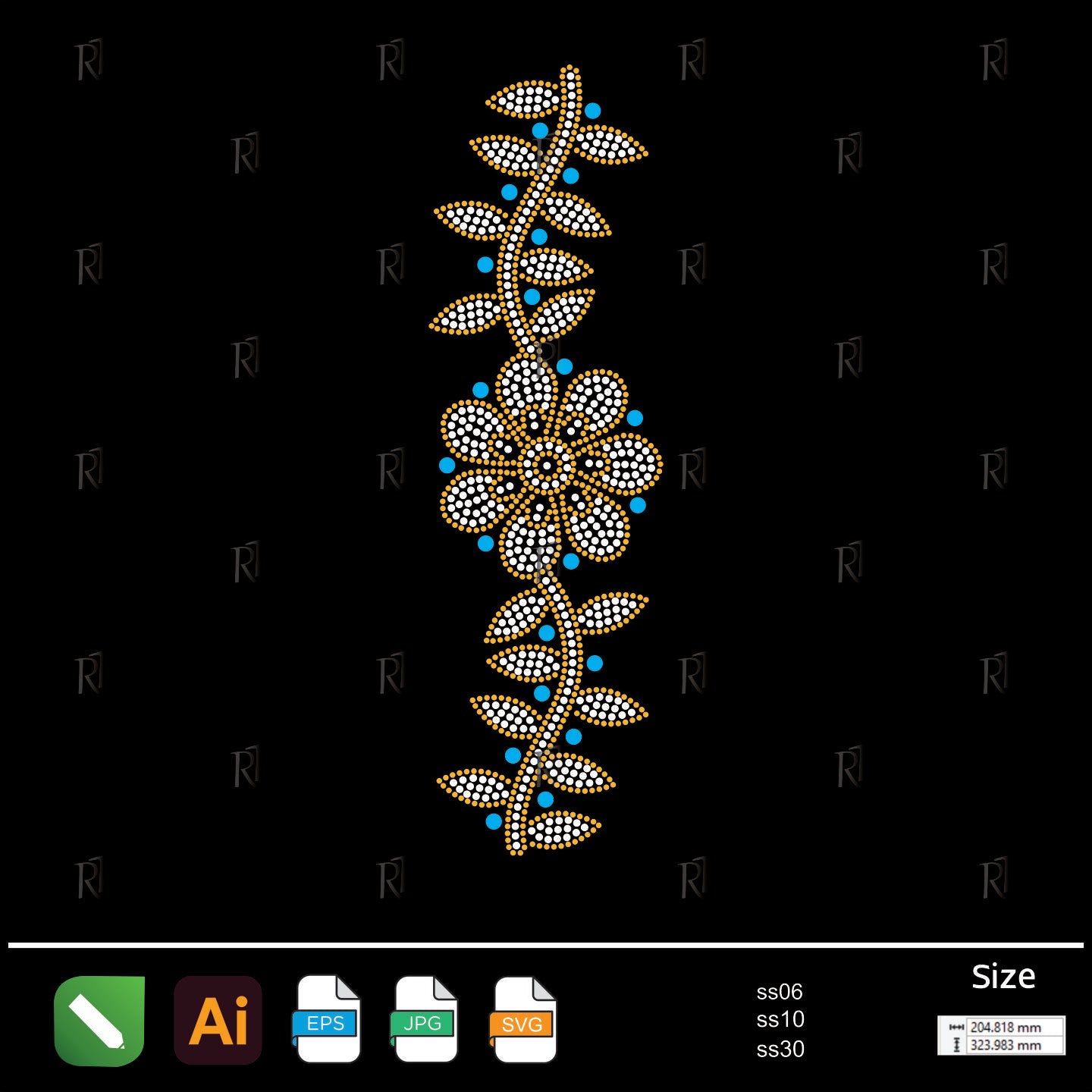 Single Floral Stem Rhinestone Design – Premium Rhinestone Design by Rhinestone1