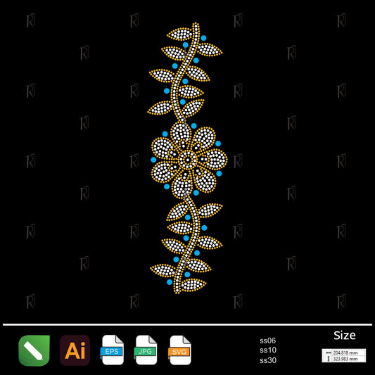 Single Floral Stem Rhinestone Design – Premium Rhinestone Design by Rhinestone1