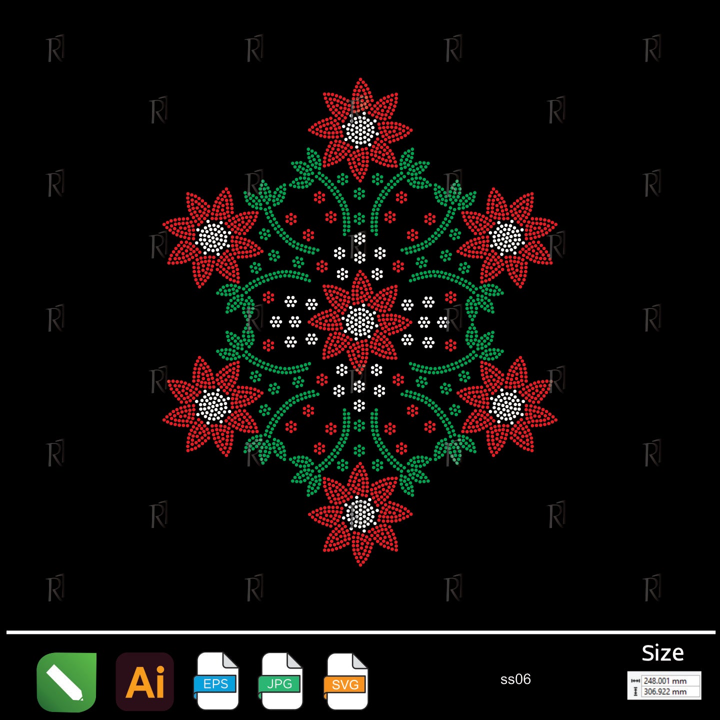 Festive Star Floral Rhinestone – Premium Rhinestone Design by Rhinestone1