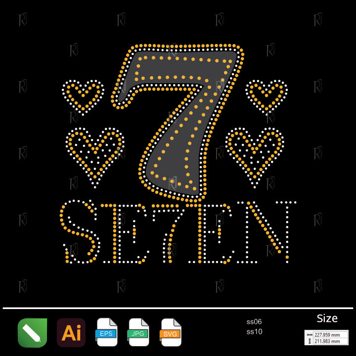 SE7EN with Hearts Rhinestone – Premium Rhinestone Design by Rhinestone1