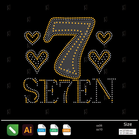 SE7EN with Hearts Rhinestone – Premium Rhinestone Design by Rhinestone1