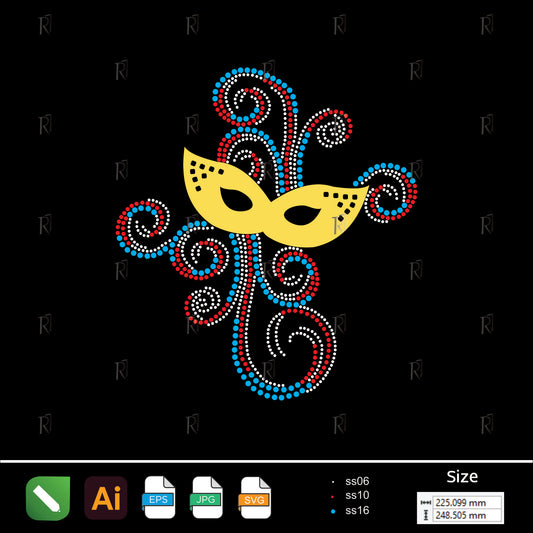 Carnival Mask with Swirls – Premium Rhinestone Design by Rhinestone1