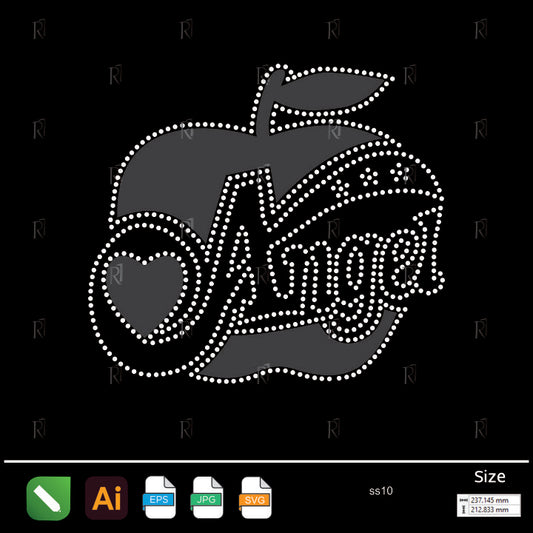Angel Apple Word Art Rhinestone – Premium Rhinestone Design by Rhinestone1