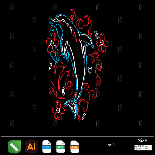 Dolphin with Floral Flow Rhinestone – Premium Rhinestone Design by Rhinestone1