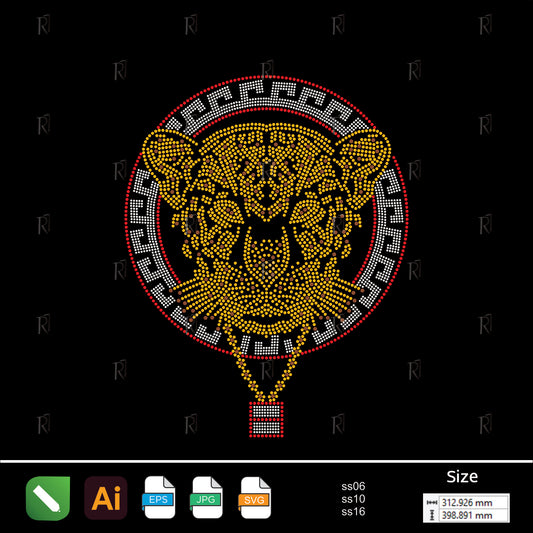 Golden Panther Medallion – Premium Rhinestone Design by Rhinestone1