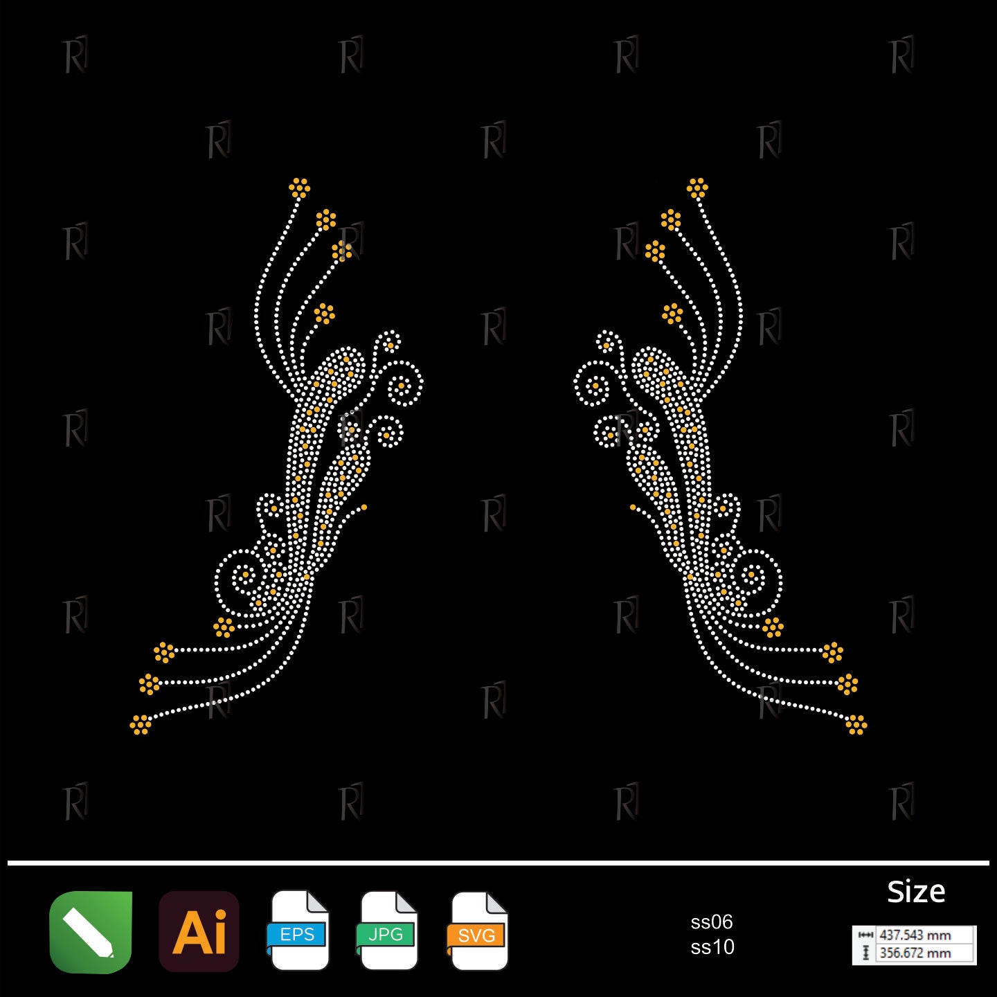 Floral Swirl Side Rhinestone – Premium Rhinestone Design by Rhinestone1