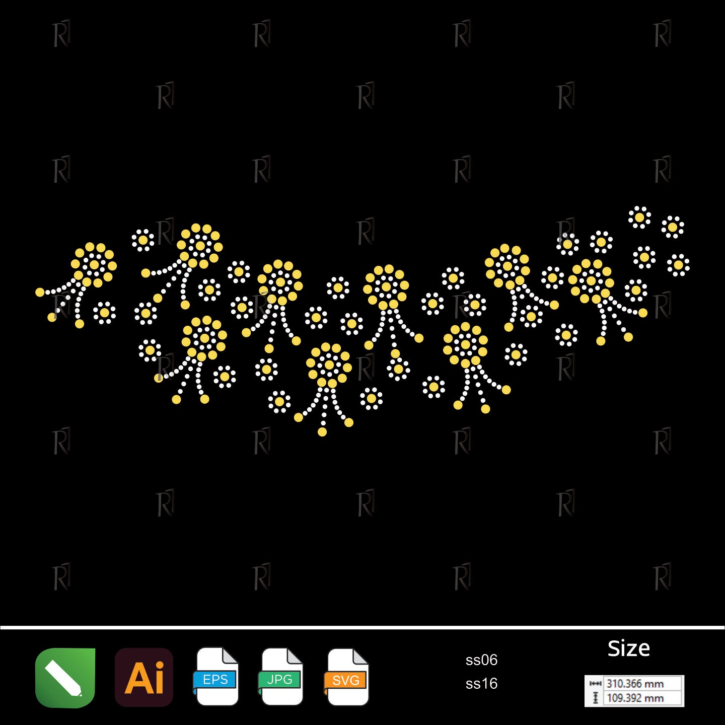 Golden Blossom Vines – Premium Rhinestone Design by Rhinestone1