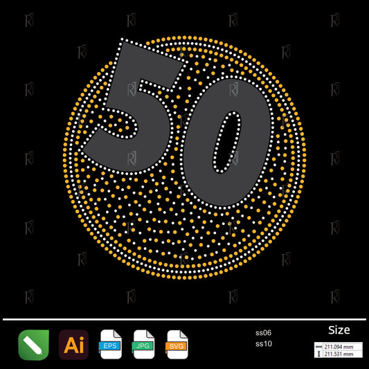 Golden 50 Celebration Rhinestone – Premium Rhinestone Design by Rhinestone1