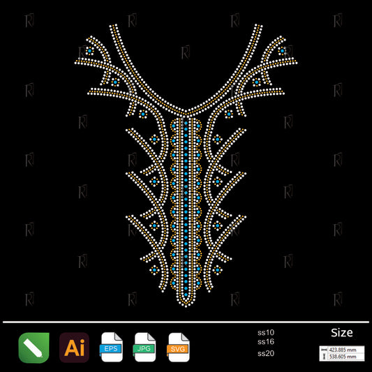 Royal Vines Neckline Rhinestone – Premium Rhinestone Design by Rhinestone1