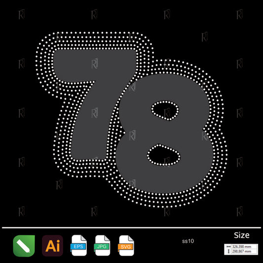 Outlined Number 78 Rhinestone Design – Premium Rhinestone Design by Rhinestone1