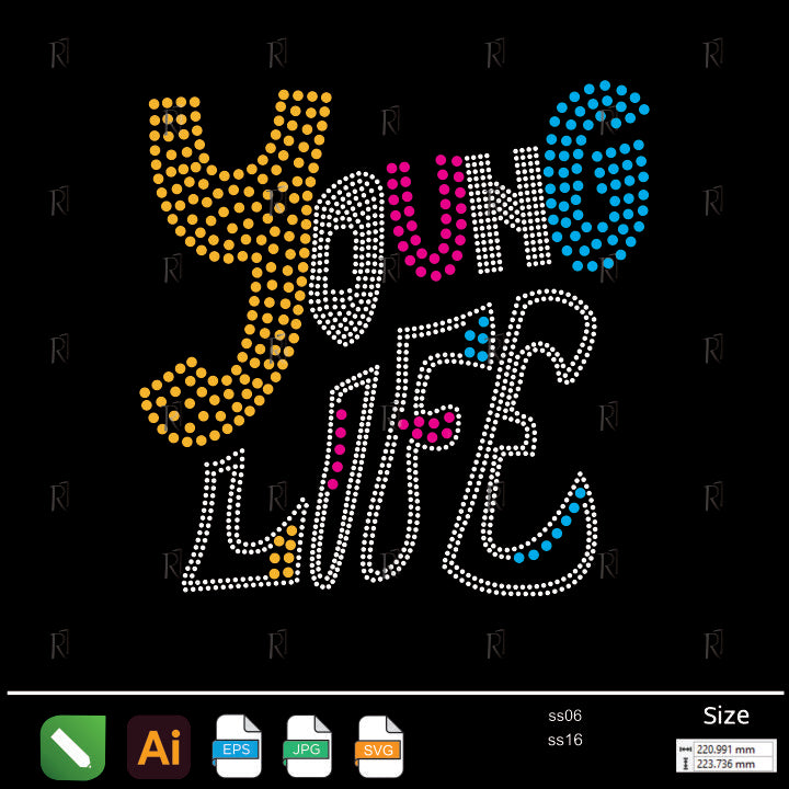 Young Life Text Rhinestone – Premium Rhinestone Design by Rhinestone1