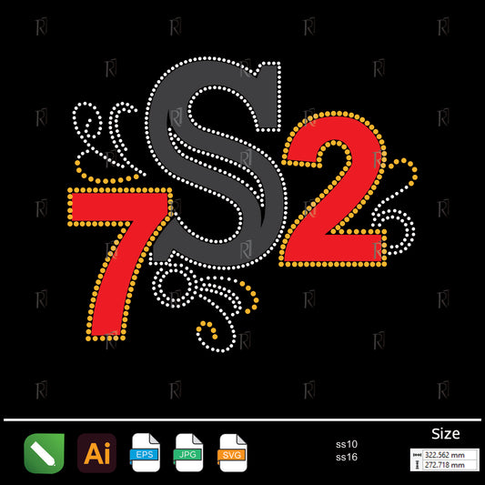 S72 Monogram Swirl Rhinestone – Premium Rhinestone Design by Rhinestone1