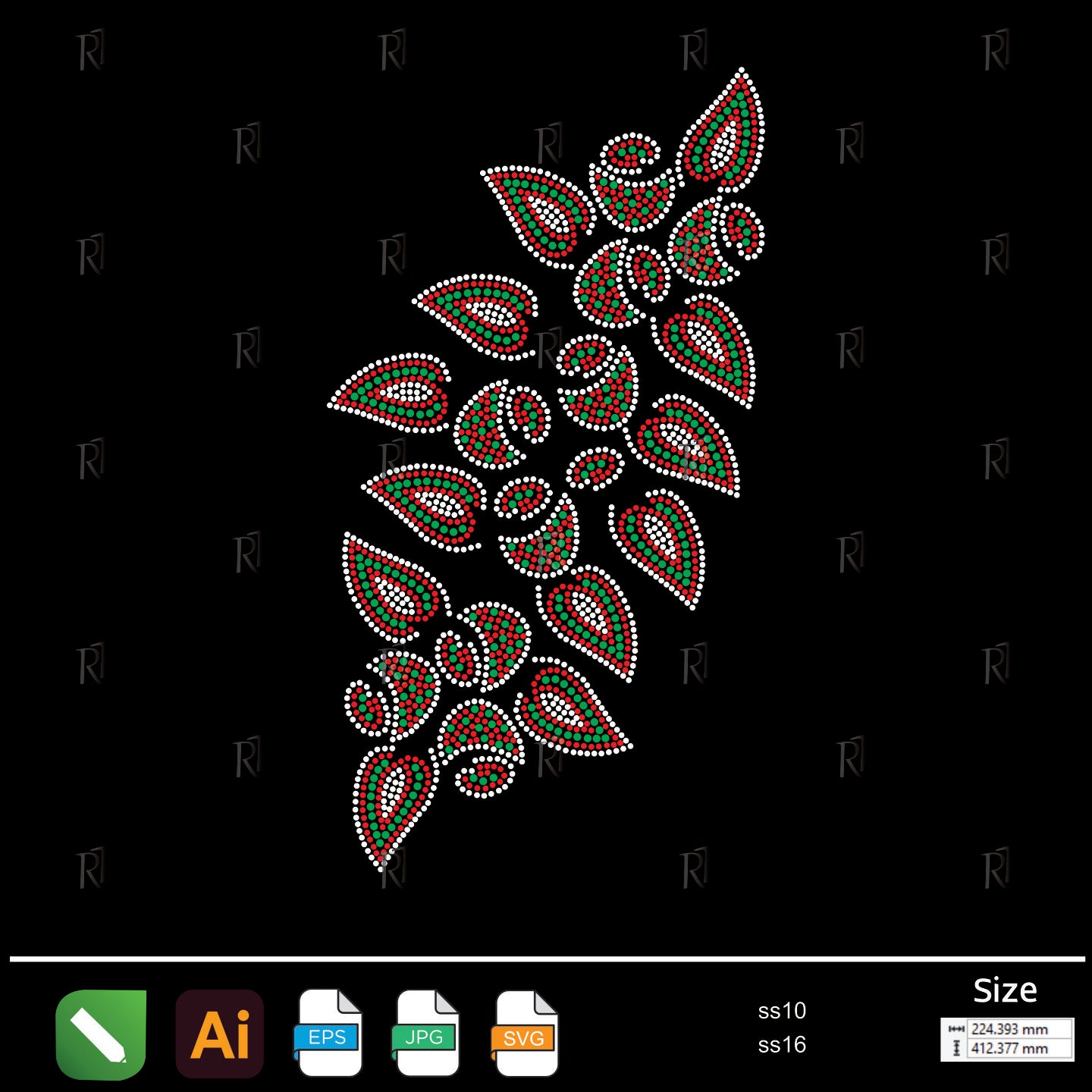Red-Green Leaf Cluster Rhinestone – Premium Rhinestone Design by Rhinestone1