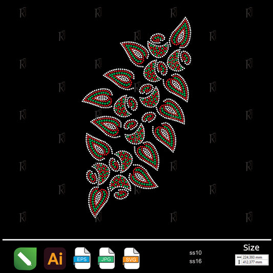 Red-Green Leaf Cluster Rhinestone – Premium Rhinestone Design by Rhinestone1