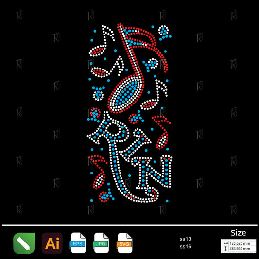 Rock Music Note Rhinestone – Premium Rhinestone Design by Rhinestone1