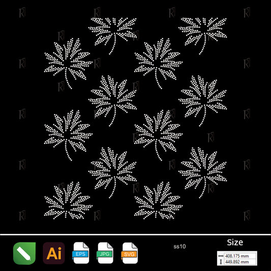 Scattered Palm Leaves Rhinestone Pattern – Premium Rhinestone Design by Rhinestone1