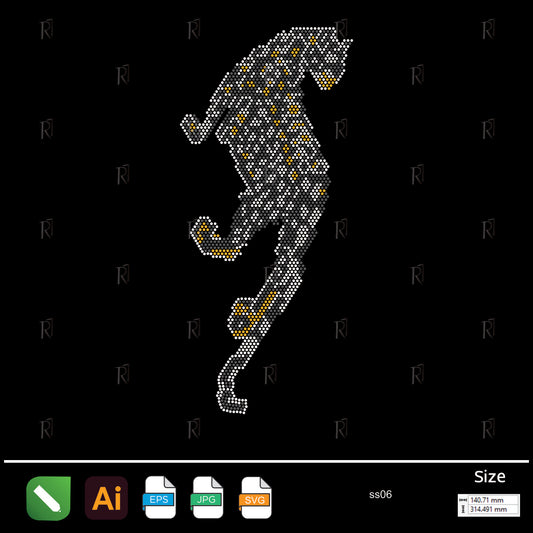 Leaping Leopard Silhouette Rhinestone – Premium Rhinestone Design by Rhinestone1