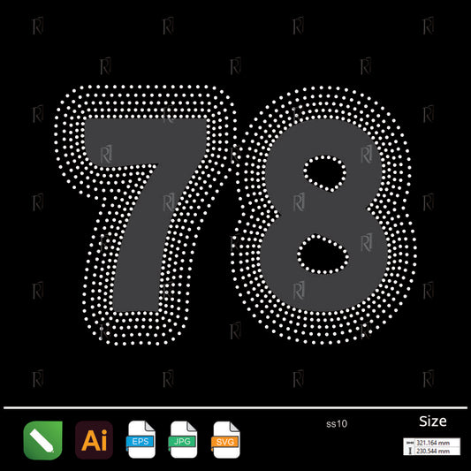 Double Outline Number 78 Rhinestone Design – Premium Rhinestone Design by Rhinestone1