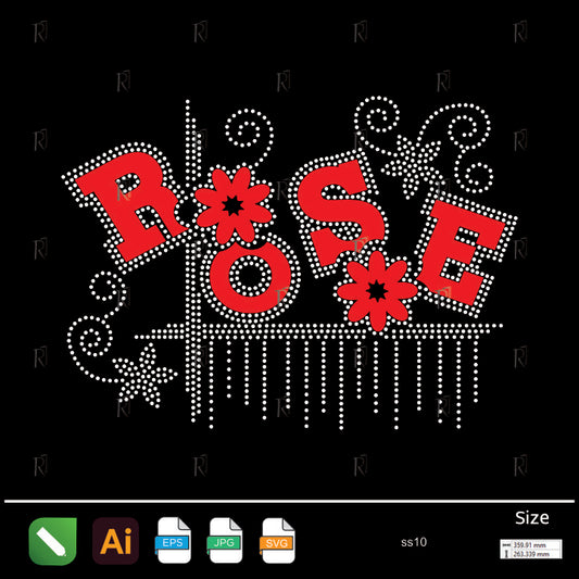 Rose Bloom Text Rhinestone Design – Premium Rhinestone Design by Rhinestone1
