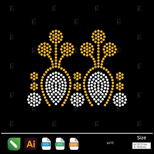 Twin Floral Emblem Rhinestone – Premium Rhinestone Design by Rhinestone1
