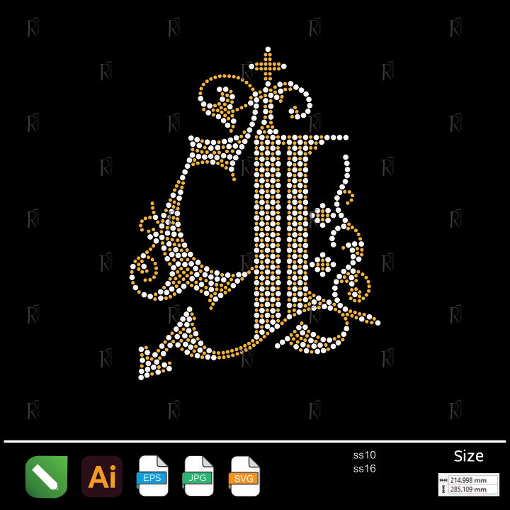 Ornate CJ Monogram Rhinestone – Premium Rhinestone Design by Rhinestone1