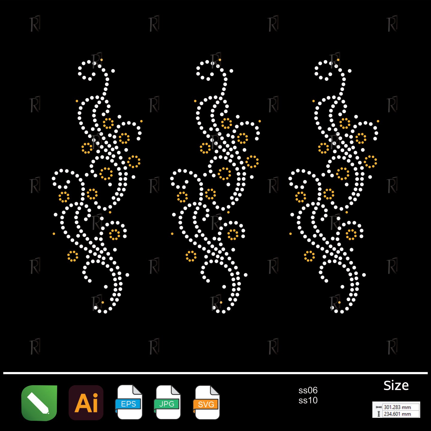 Triple Floral Swirl Strips Rhinestone – Premium Rhinestone Design by Rhinestone1
