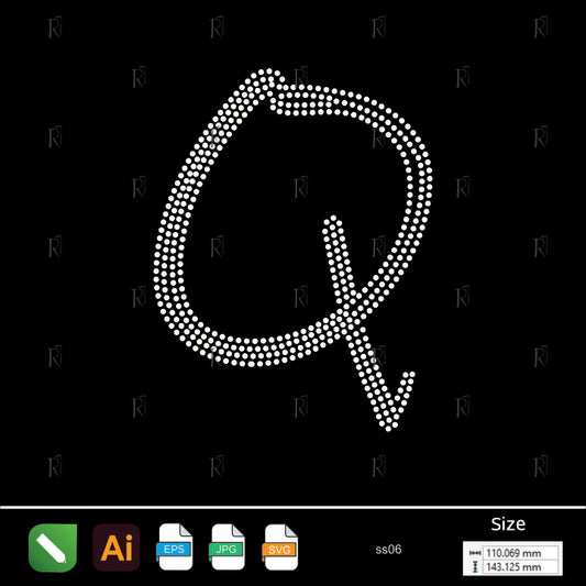 Rhinestone Letter Q Script – Premium Rhinestone Design by Rhinestone1