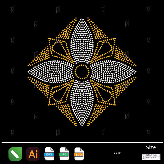 Golden Frame Flower Rhinestone – Premium Rhinestone Design by Rhinestone1